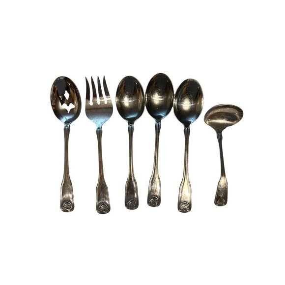 6 Vintage Reed & Barton Colonial Shell Stainless Steel Serving pieces Silverware - Picture 2 of 6